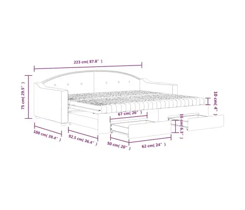 Lova Su Ištraukiama Dalimi/Stalčiais, Taupe, 90X200cm Audinys