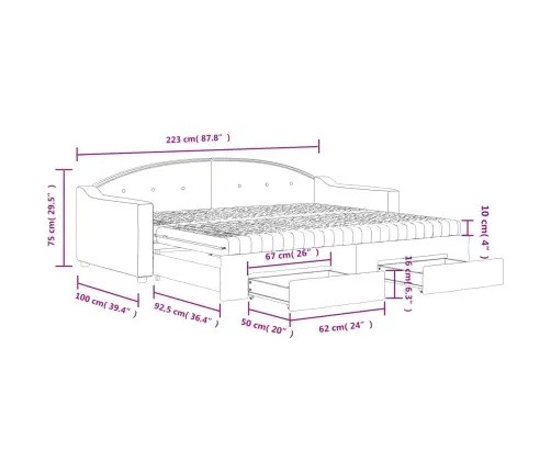 Izvelkams Dīvāns Ar Atvilktnēm, Krēmkrāsas Audums, 90X200 Cm Vidaxl