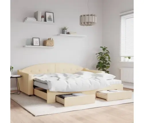 Izvelkams Dīvāns Ar Atvilktnēm, Krēmkrāsas Audums, 90X200 Cm Vidaxl