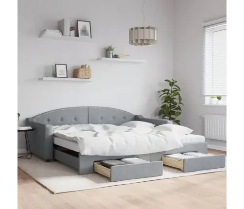 Izvelkams Dīvāns Ar Atvilktnēm, Gaiši Pelēks, 100X200Cm, Audums Vidaxl