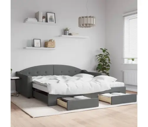 Izvelkams Dīvāns Ar Atvilktnēm, Tumši Pelēks Audums, 100X200 Cm Vidaxl