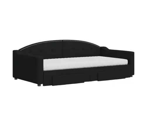 Lova Su Ištraukiama Dalimi/Stalčiais, Juoda, 100X200cm Audinys