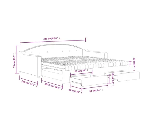 Lova Su Ištraukiama Dalimi/Stalčiais, Juoda, 100X200cm Audinys