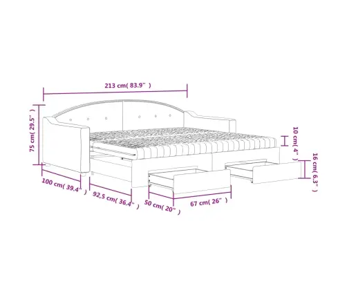 Lova Su Ištraukiama Dalimi/Stalčiais, Pilka, 90X190cm Audinys