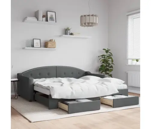 Lova Su Ištraukiama Dalimi/Stalčiais, Pilka, 90X190cm Audinys