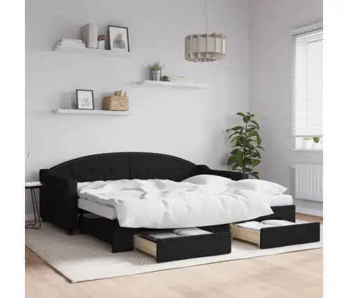 Izvelkams Dīvāns Ar Atvilktnēm, Melns, 90X190 Cm, Audums Vidaxl