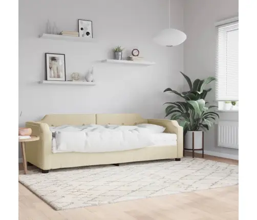 Dīvāngulta Ar Matraci, Krēmkrāsas Audums, 100X200 Cm Vidaxl