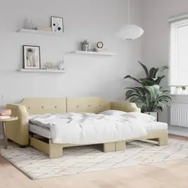 Lova Su Ištraukiama Dalimi/Čiužiniu, Kreminė, 90X200cm Audinys