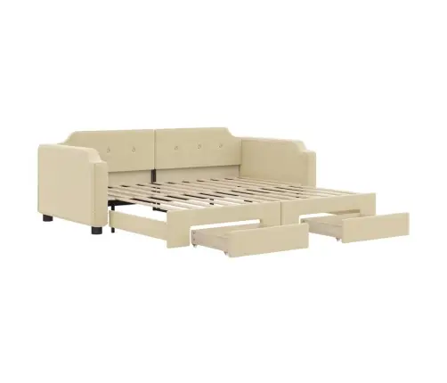 Izvelkams Dīvāns Ar Atvilktnēm, Krēmkrāsas Audums, 80X200 Cm Vidaxl