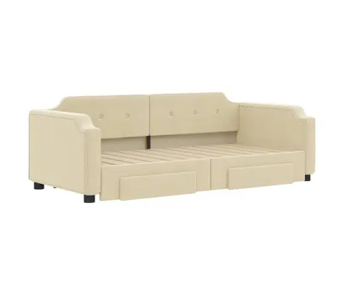 Izvelkams Dīvāns Ar Atvilktnēm, Krēmkrāsas Audums, 80X200 Cm Vidaxl