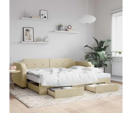 Izvelkams Dīvāns Ar Atvilktnēm, Krēmkrāsas Audums, 80X200 Cm Vidaxl