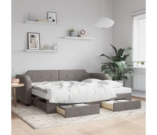 Izvelkams Dīvāns Ar Atvilktnēm, Pelēkbrūns Audums, 100X200 Cm Vidaxl