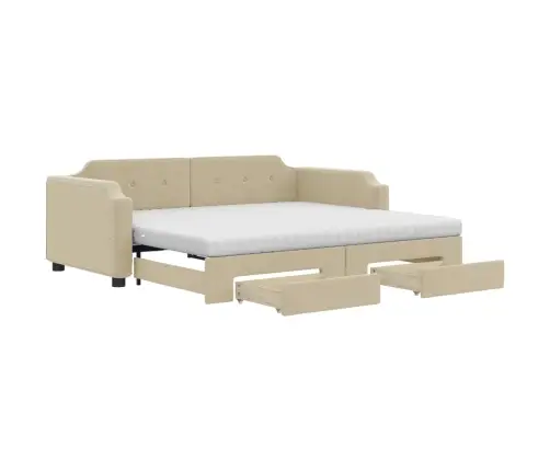 Izvelkams Dīvāns Ar Atvilktnēm, Krēmkrāsas Audums, 80X200 Cm Vidaxl