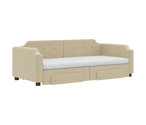 Izvelkams Dīvāns Ar Atvilktnēm, Krēmkrāsas Audums, 80X200 Cm Vidaxl
