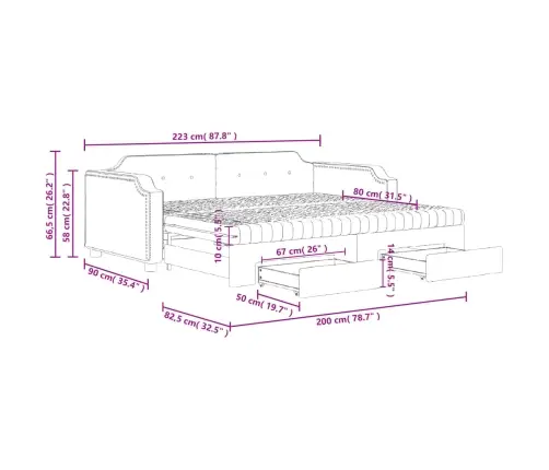 Izvelkams Dīvāns Ar Atvilktnēm, Krēmkrāsas Audums, 80X200 Cm Vidaxl