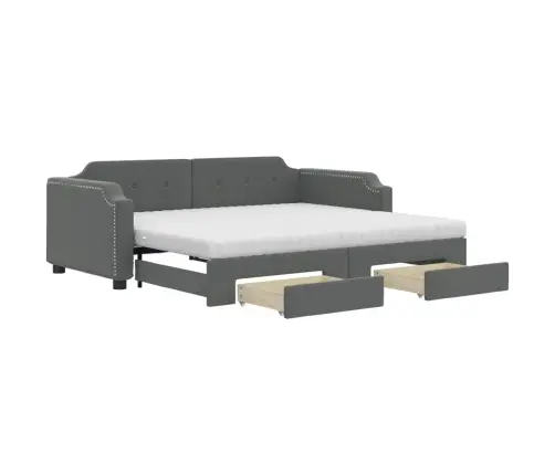 Izvelkams Dīvāns Ar Atvilktnēm, Tumši Pelēks Audums, 90X200 Cm Vidaxl