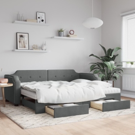 Izvelkams Dīvāns Ar Atvilktnēm, Tumši Pelēks Audums, 90X200 Cm Vidaxl