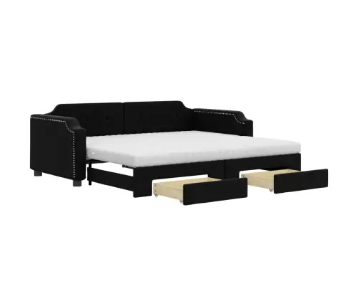 Izvelkams Dīvāns Ar Atvilktnēm, Melns, 90X200 Cm, Audums Vidaxl