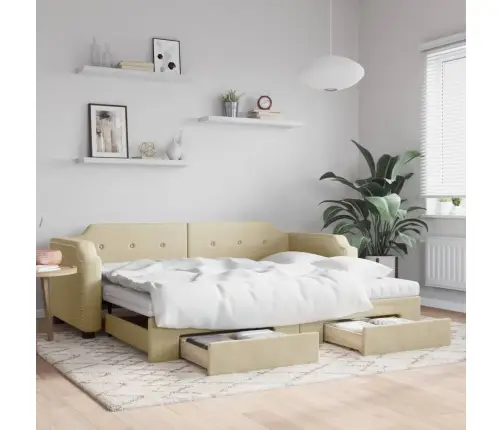 Diivanvoodi Väljatõmmatava Osaga, Kreemjas, 90X200 cm Kangas