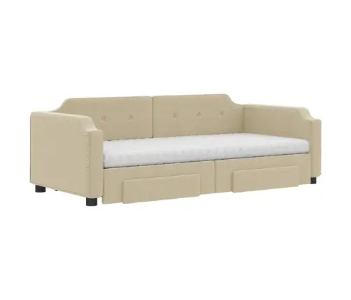 Izvelkams Dīvāns Ar Atvilktnēm, Krēmkrāsas Audums, 100X200 Cm Vidaxl