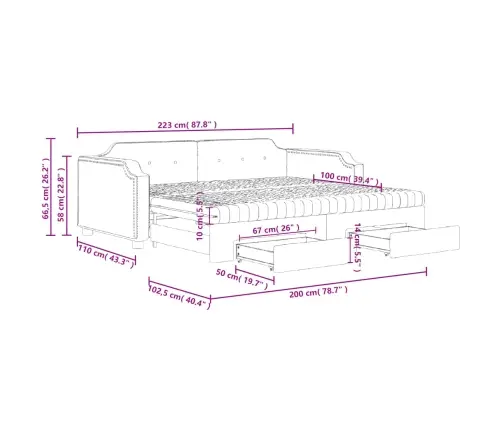 Izvelkams Dīvāns Ar Atvilktnēm, Krēmkrāsas Audums, 100X200 Cm Vidaxl