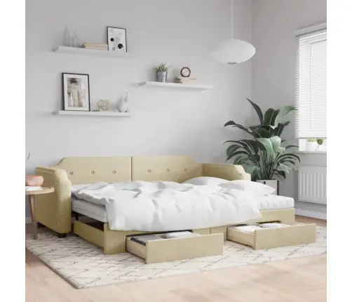 Izvelkams Dīvāns Ar Atvilktnēm, Krēmkrāsas Audums, 100X200 Cm Vidaxl