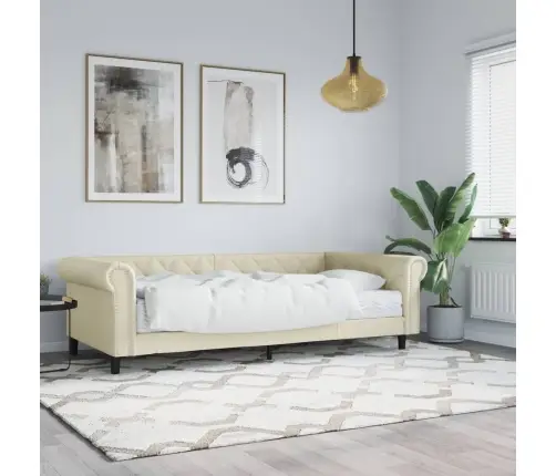 Lova Su Čiužiniu, Kreminės Spalvos, 90X200cm Dirbtinė Oda