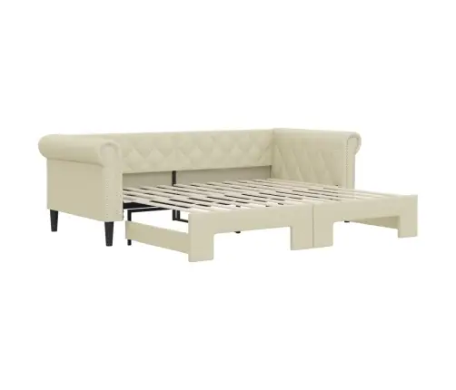 Diivanvoodi Väljatõmmatava Osaga, Kreemjas, 90X200 Cm Kunstnahk
