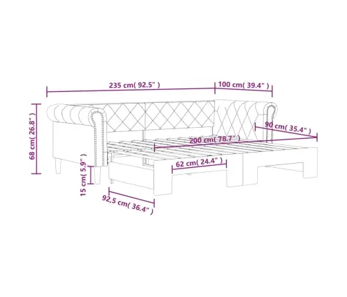 Diivanvoodi Väljatõmmatava Osaga Cappuccino 90X200 Cm Kunstnahk
