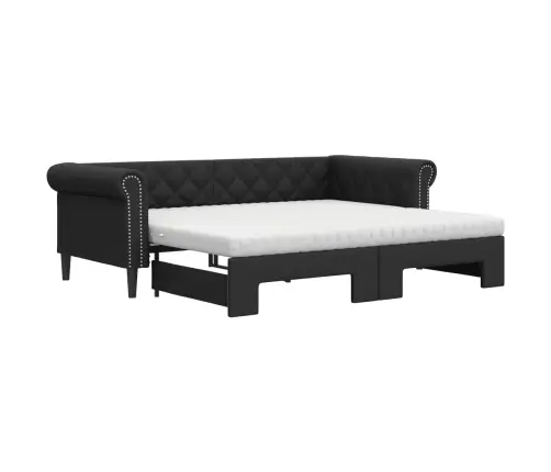 Ištraukiama Lova Su Čiužiniais, Juoda, 90X200cm Dirbtinė Oda