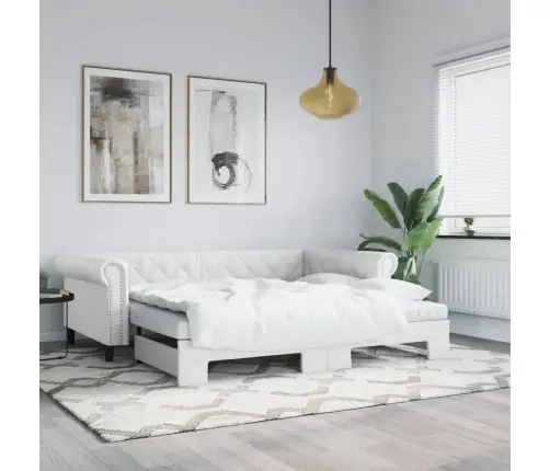 Izvelkams Dīvāns Ar Matraci, Balta, 90X200 Cm, Mākslīgā Āda Vidaxl