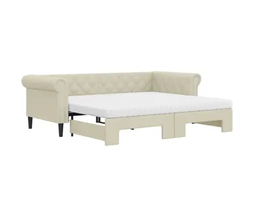 Izvelkams Dīvāns Ar Matraci, Krēmkrāsa, 90X200 Cm, Mākslīgā Āda Vidaxl