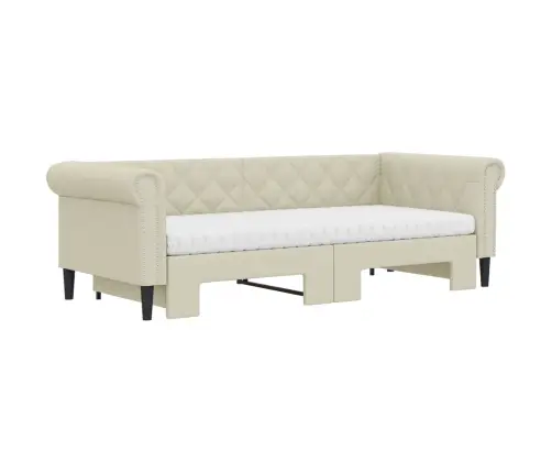 Izvelkams Dīvāns Ar Matraci, Krēmkrāsa, 90X200 Cm, Mākslīgā Āda Vidaxl