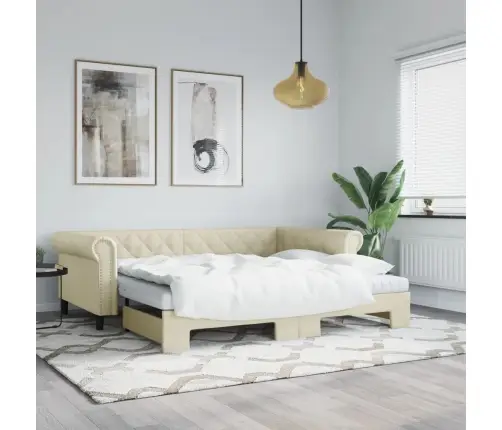 Izvelkams Dīvāns Ar Matraci, Krēmkrāsa, 90X200 Cm, Mākslīgā Āda Vidaxl