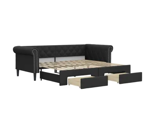 Diivanvoodi Väljatõmmatava Osa Ja Sahtliga, Must, Kunstnahk