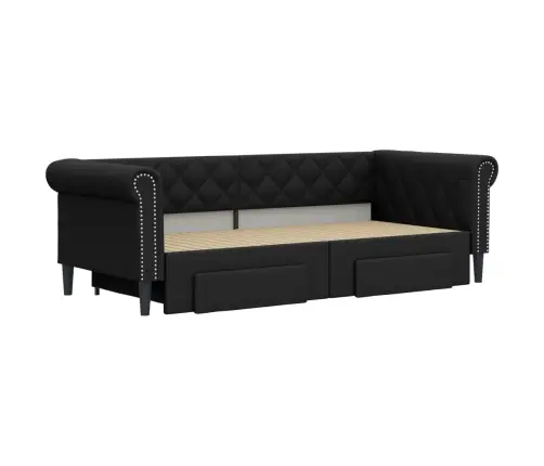 Diivanvoodi Väljatõmmatava Osa Ja Sahtliga, Must, Kunstnahk