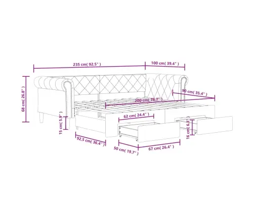 Diivanvoodi Väljatõmmatava Osa Ja Sahtliga, Kreemjas, Kunstnahk
