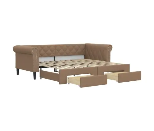 Izvelkams Dīvāns, Atvilktnes, Kapučīno, 90X200 Cm, Mākslīgā Āda Vidaxl