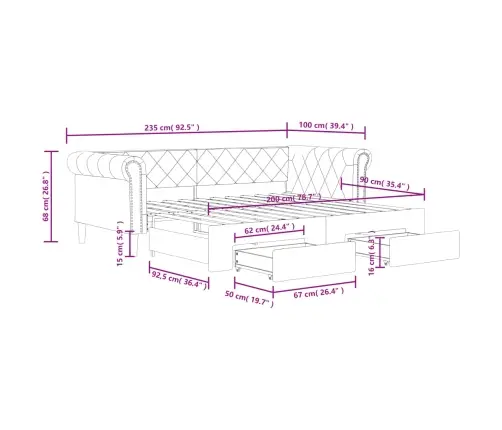 Izvelkams Dīvāns, Atvilktnes, Kapučīno, 90X200 Cm, Mākslīgā Āda Vidaxl