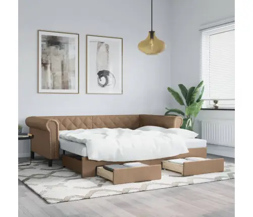 Izvelkams Dīvāns, Atvilktnes, Kapučīno, 90X200 Cm, Mākslīgā Āda Vidaxl