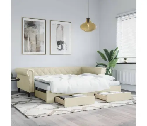 Izvelkams Dīvāns Ar Atvilktnēm, Krēmkrāsas, Mākslīgā Āda Vidaxl