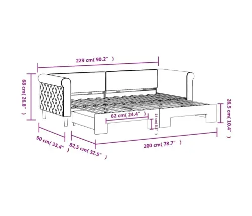 Diivanvoodi Väljatõmmatava Osaga, Tumehall, 80X200 Cm Samet
