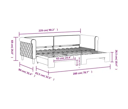 Izvelkams Dīvāns, Rozā, 80X200 Cm, Samts Vidaxl