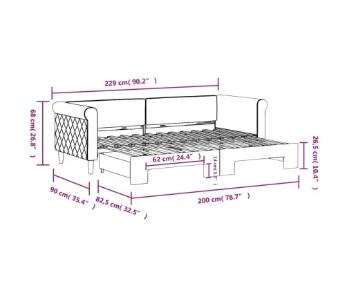 Lova Su Ištraukiama Dalimi, Juodos Spalvos, 80X200cm Aksomas