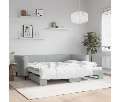 Izvelkams Dīvāns, Gaiši Pelēks, 90X200 Cm, Samts Vidaxl