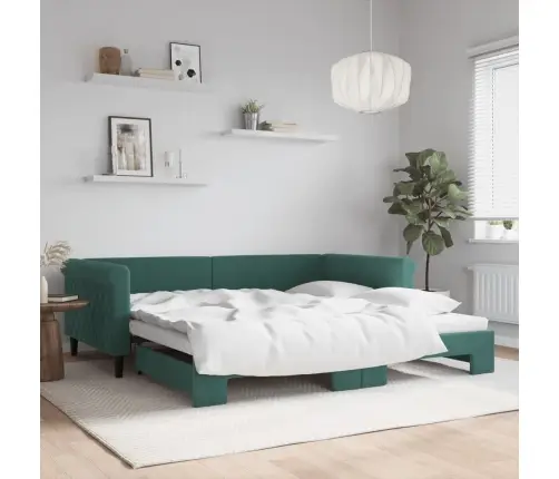 Izvelkams Dīvāns, Tumši Zaļš, 100X200 Cm, Samts Vidaxl