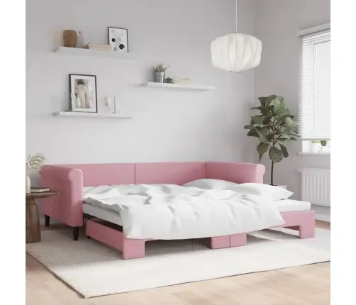 Izvelkams Dīvāns, Rozā, 100X200 Cm, Samts Vidaxl