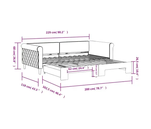 Lova Su Ištraukiama Dalimi, Juodos Spalvos, 100X200cm Aksomas
