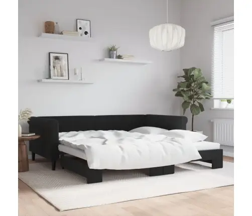 Lova Su Ištraukiama Dalimi, Juodos Spalvos, 100X200cm Aksomas