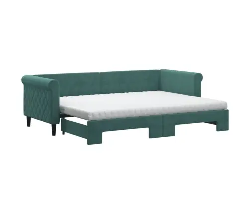 Izvelkams Dīvāns Ar Matraci, Tumši Zaļš, 80X200 Cm, Samts Vidaxl
